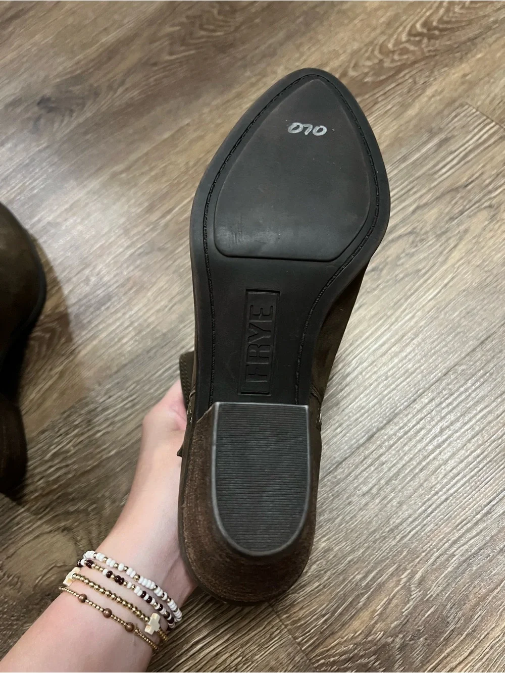 Frye Olive Brown Pointed Ankle Booties with Side Zip